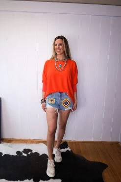 IVY JANE DOLMAN SLEEVE V-NECK RIB TO- TOMATO -Western Fashion 0D6A0079