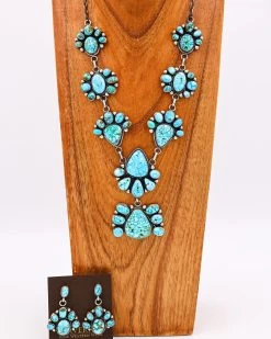 Turquoise Blossom Necklace And Earring Set -Western Fashion 0D6A0668