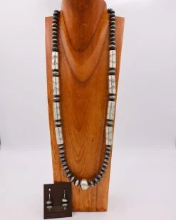 EXTRA LARGE BEADS WITH NAVAJO PEARL EARRING AND NECKLACE SET 40" XL BDS/NAVPS