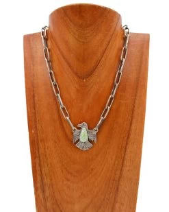 STERLING SILVER THUNDERBIRD LIGHT TURQUOISE ON MELODY CHAIN NECKLACE