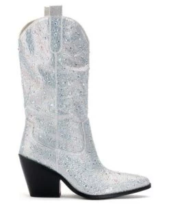AZALEA WANG BOOSTS-WHITE RHINESTONE BOOT
