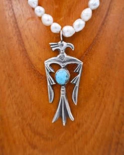LOVE TOKENS PEARL STRAND WITH STERLING SILVER THUNDERBIRD TURQUOISE NECKLACE -Western Fashion 125 44b0b002 ddc7 4250 a020 aafdeb02c976