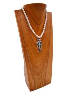 LOVE TOKENS PEARL STRAND WITH STERLING SILVER THUNDERBIRD TURQUOISE NECKLACE -Western Fashion 127 3201f877 52ae 4764 a3fd a3fd43b4f1a4