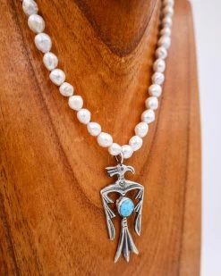 LOVE TOKENS PEARL STRAND WITH STERLING SILVER THUNDERBIRD TURQUOISE NECKLACE -Western Fashion 128 9806f79d b4b5 4374 b52e 3551ba4c9436