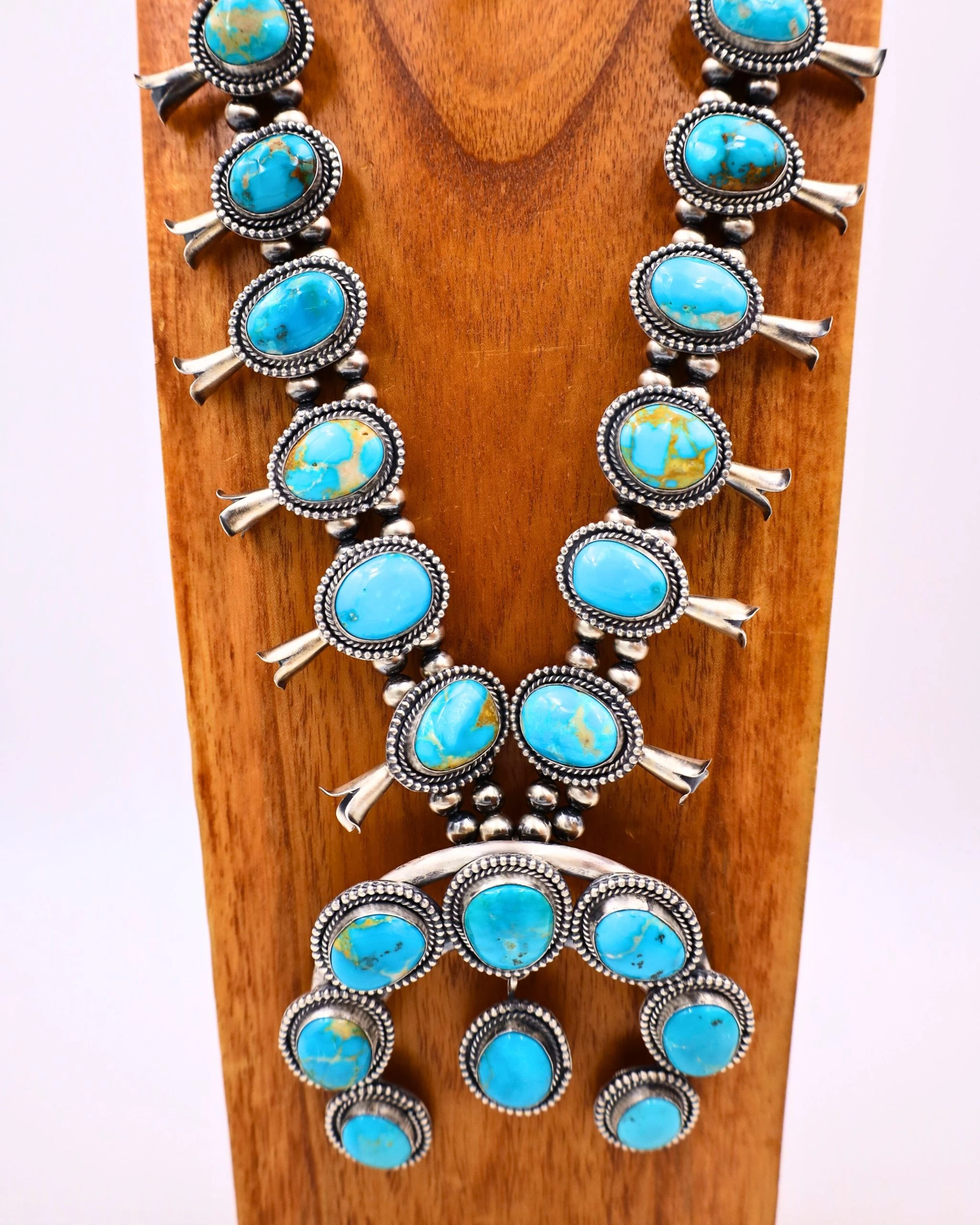LARGE TURQUOISE SQUASH BLOSSOM NECKLACE 5 LARGE TURQUOISE SQUASH BLOSSOM NECKLACE - Image 3
