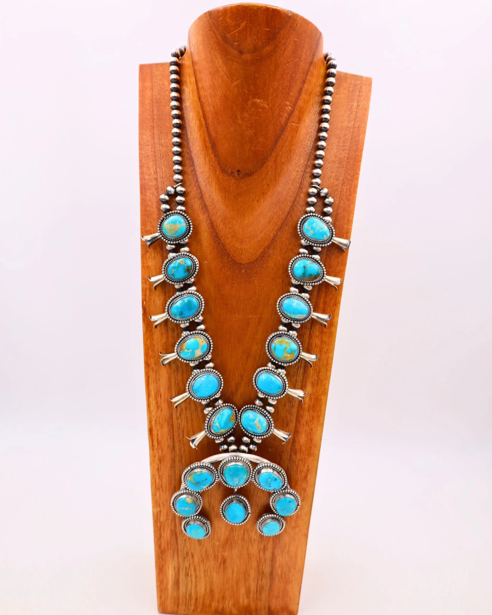 LARGE TURQUOISE SQUASH BLOSSOM NECKLACE 7 LARGE TURQUOISE SQUASH BLOSSOM NECKLACE - Image 5