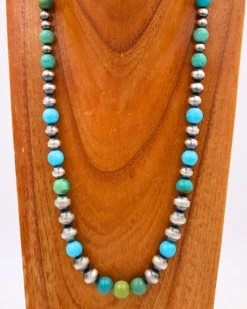PEYOTE BIRD NAVAJO PEARLS WITH BLUE AND GREEN TURQUOISE BALLS NECKLACE -Western Fashion 158 d17c53b7 4b71 461c bbaf cc0a7e455515