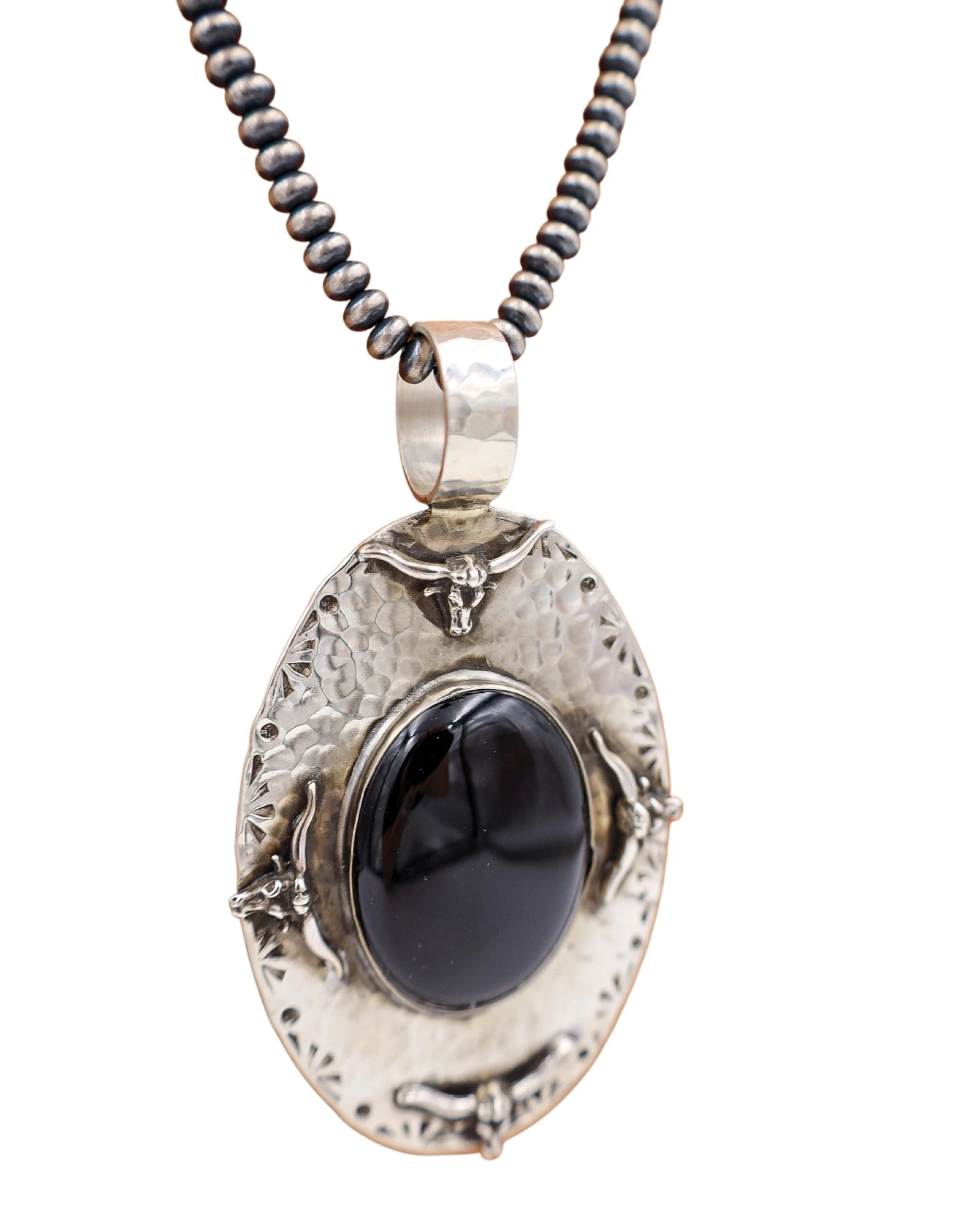 RICHARD SCHMIDT LARGE ONYX OVAL 4 LONGHORNS PENDANT 7 RICHARD SCHMIDT LARGE ONYX OVAL 4 LONGHORNS PENDANT - Image 5