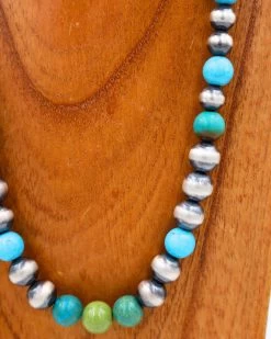 PEYOTE BIRD NAVAJO PEARLS WITH BLUE AND GREEN TURQUOISE BALLS NECKLACE -Western Fashion 159 999adf9a 7354 4450 a786 3ab2d7f98c84