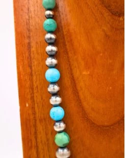 PEYOTE BIRD NAVAJO PEARLS WITH BLUE AND GREEN TURQUOISE BALLS NECKLACE -Western Fashion 160 fc040319 56f4 4a48 89b9 3126b81f93ad