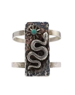 RICHARD SCHMIDT SNAKE SUN WITH TURQUOISE ROUND ON RECTANGLE CUFF