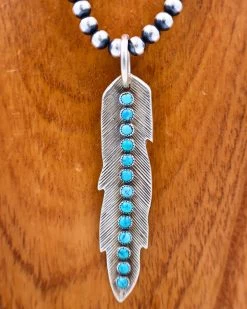 RICHARD SCHMIDT FEATHER WITH TURQUOISE DOTS PENDANT