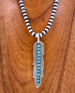 RICHARD SCHMIDT FEATHER WITH TURQUOISE DOTS PENDANT -Western Fashion 227 8e28c333 8883 413d 85f6 335e9a9df33f