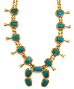 CHRISTINA GREENE SQUASH BLOSSOM TURQUOISE NECKLACE -Western Fashion 2326 NC20T