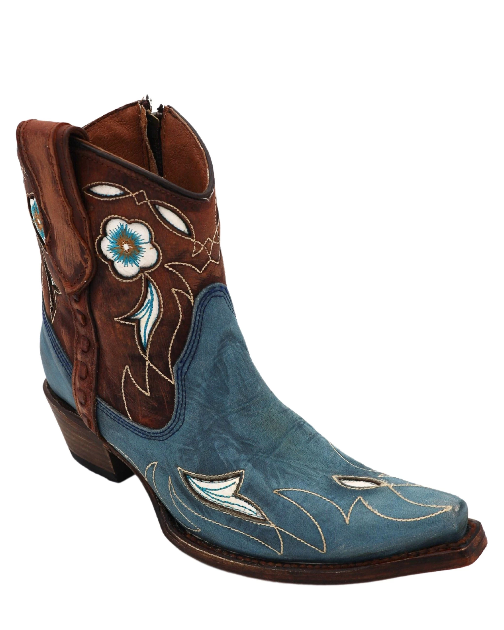 Corral Boots CIRCLE G BY CORRAL WOMEN'S BLUE AND BROWN FLORAL INLAY BOOT 5 Corral Boots CIRCLE G BY CORRAL WOMEN'S BLUE AND BROWN FLORAL INLAY BOOT - Image 3