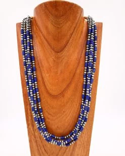 26-28" 5 STRAND LAPIS & NAVAJO PEARL NECKLACE