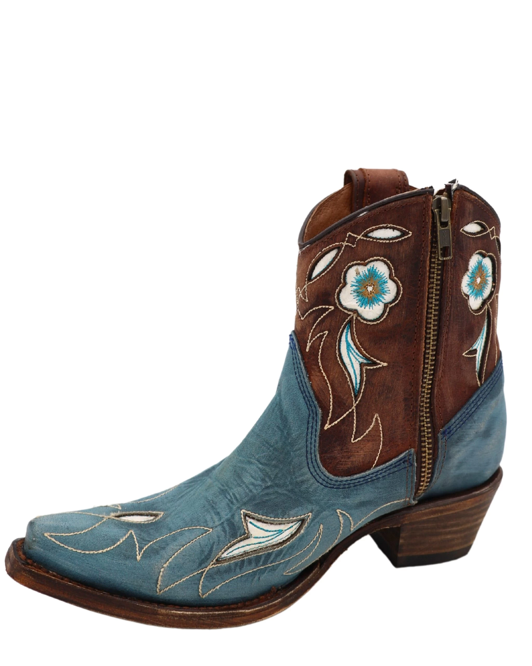 Corral Boots CIRCLE G BY CORRAL WOMEN'S BLUE AND BROWN FLORAL INLAY BOOT 7 Corral Boots CIRCLE G BY CORRAL WOMEN'S BLUE AND BROWN FLORAL INLAY BOOT - Image 5