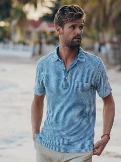 FAHERTY INDIGO STRIPE POLO