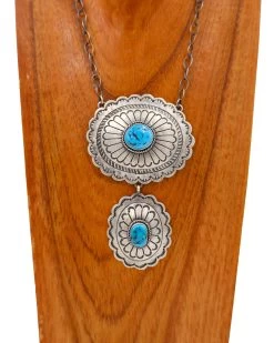 TWO CONCHOS WITH TURQUOISE ON CHAIN NECKLACE -Western Fashion 39 348c19cc 314a 4d50 baa8 e666466222fd