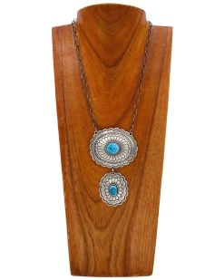 TWO CONCHOS WITH TURQUOISE ON CHAIN NECKLACE
