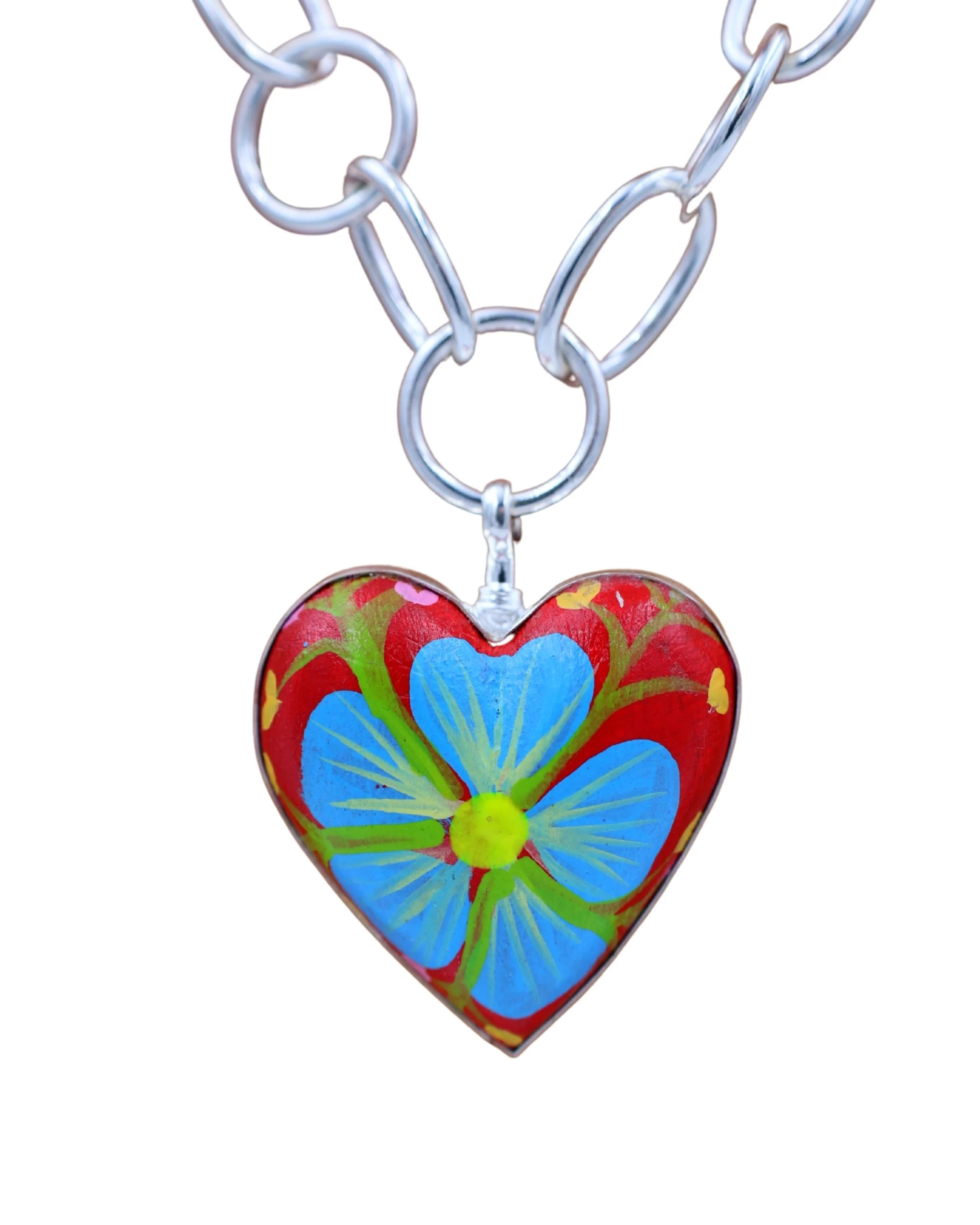 COREEN CORDOVA RED HEART WITH BLUE FLOWER PENDANT 3 COREEN CORDOVA RED HEART WITH BLUE FLOWER PENDANT