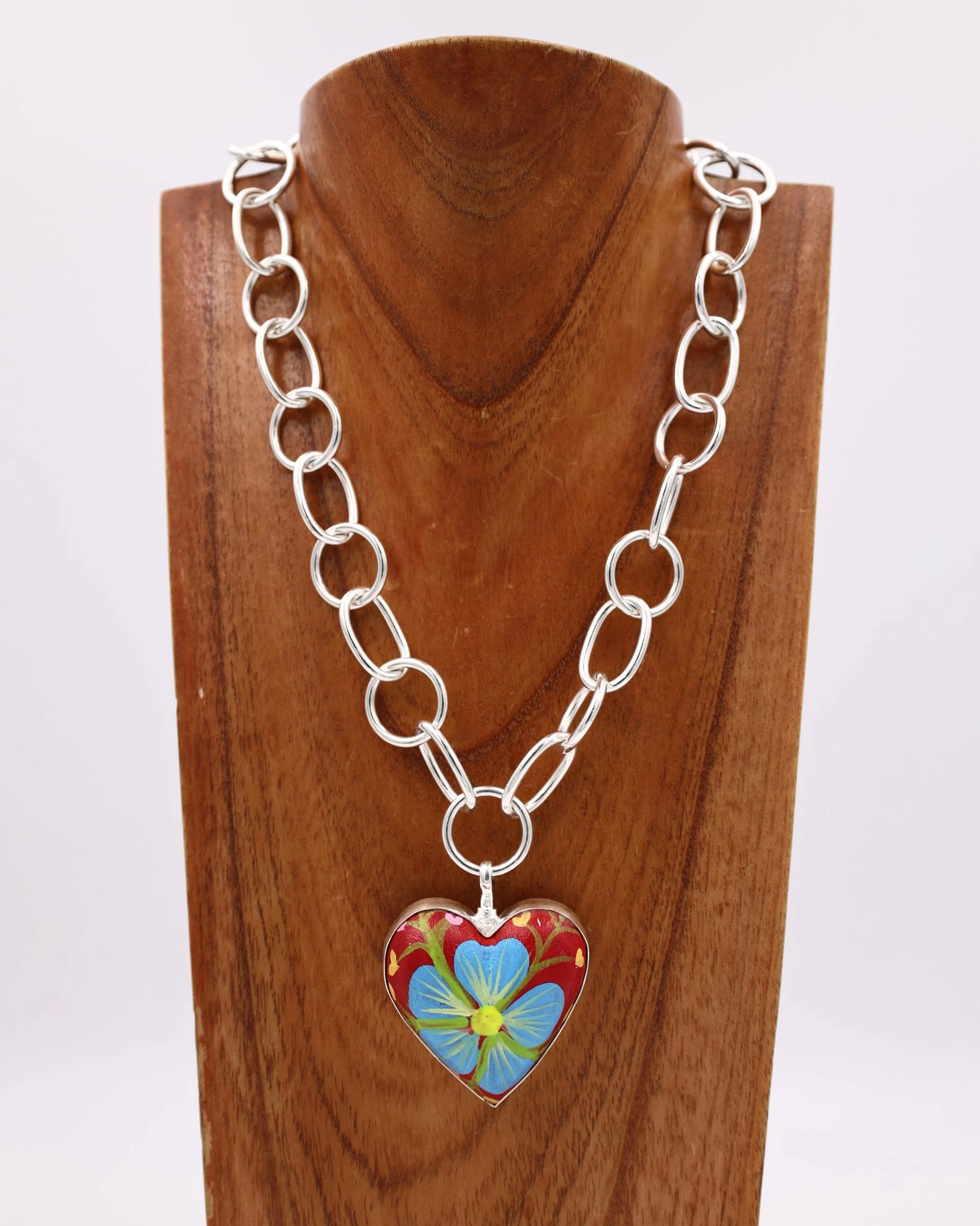 COREEN CORDOVA RED HEART WITH BLUE FLOWER PENDANT 4 COREEN CORDOVA RED HEART WITH BLUE FLOWER PENDANT - Image 2