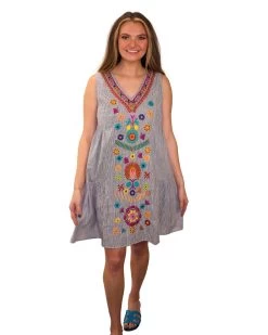 SEE AND BE SEEN SLEEVELESS FLORAL EMBROIDERED TIERED DRESS -Western Fashion 57 c2877d90 6e06 451b 99fc 8e3ae433522a