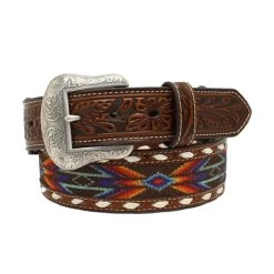 NOCONA MEN'S BUCK LACED RIBBON INLAY WESTERN BELT