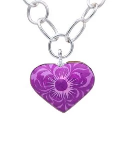 COREEN CORDOVA LAVENDER HEART WITH PURPLE FLOWER PENDANT