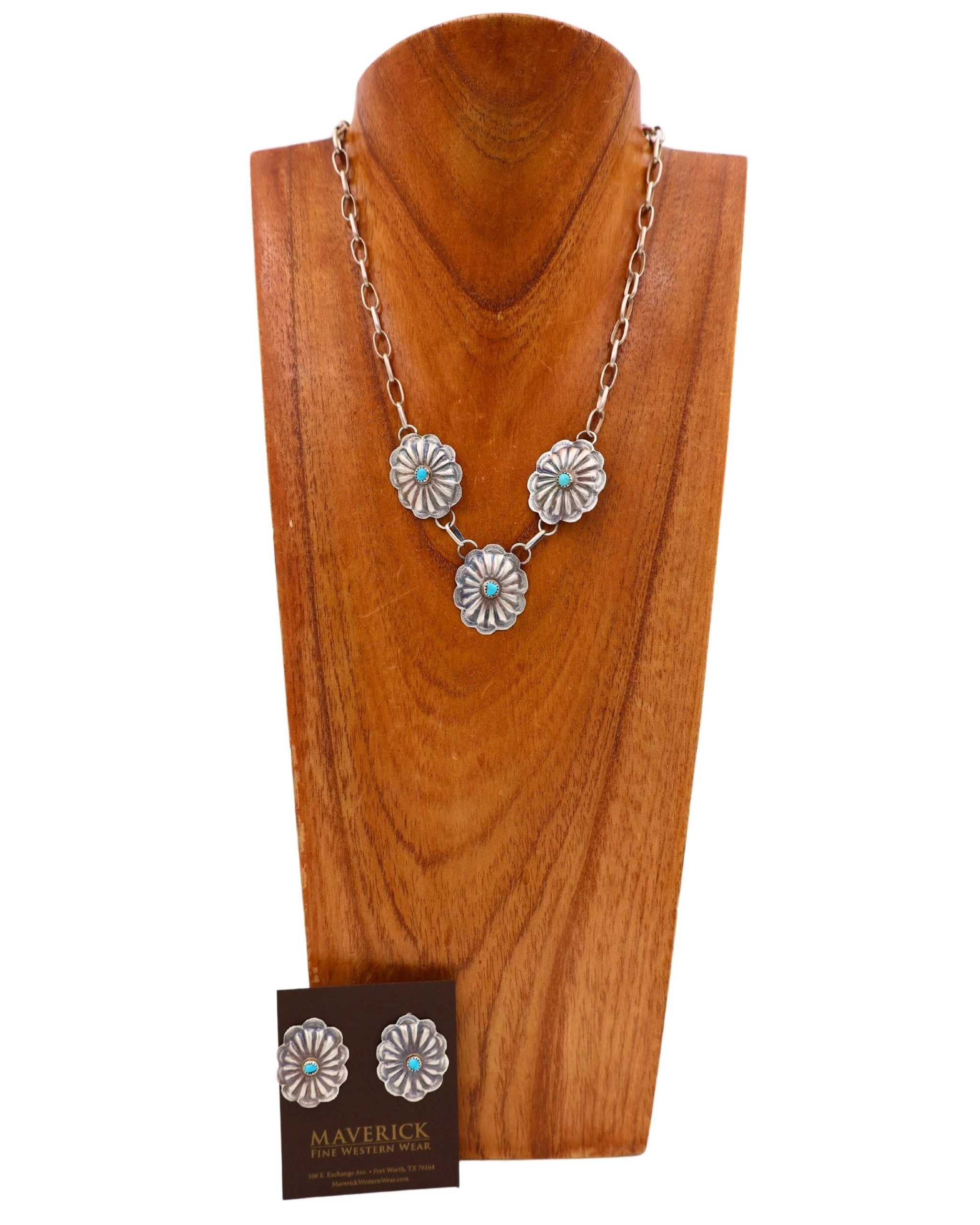 Turquoise Dot Oval Concho Necklace And Earring Set 3 Turquoise Dot Oval Concho Necklace And Earring Set