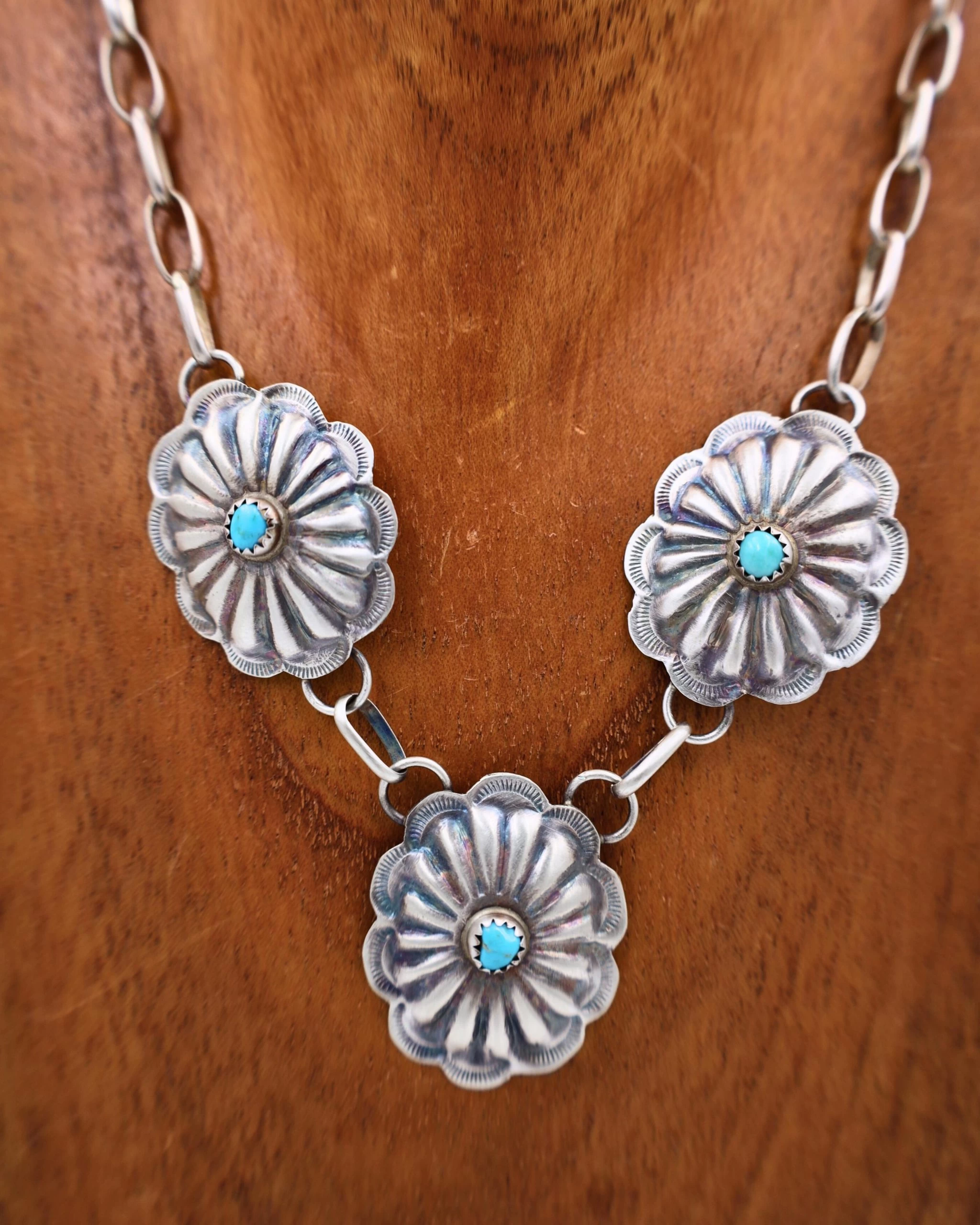 Turquoise Dot Oval Concho Necklace And Earring Set 5 Turquoise Dot Oval Concho Necklace And Earring Set - Image 3