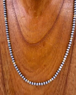 RICHARD SCHMIDT 24" NAVAJO PEARL AND GOLF FILLED 4MM BEAD NECKLACE -Western Fashion 94 63c70640 7eb3 4c74 b845 eeed0b15594a