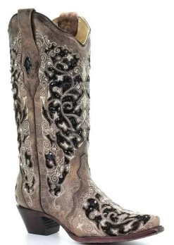 Corral Boots CORRAL WOMEN'S INLAY EMBROIDERED STUDDED CRYSTAL BOOT