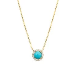 CHRISTINA GREENE AUBREY 14K GOLD TURQUOISE NECKLACE WITH WHITE DIAMONDS