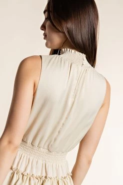 GLAM SLEEVELESS SMOCKING NECK DRESS -Western Fashion GD5769 r2