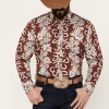 Roper Men's West Made Hawaiian Floral Print Long Sleeve Western Snap Shirt -Western Fashion H