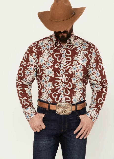 Roper Men's West Made Hawaiian Floral Print Long Sleeve Western Snap Shirt 3 Roper Men's West Made Hawaiian Floral Print Long Sleeve Western Snap Shirt