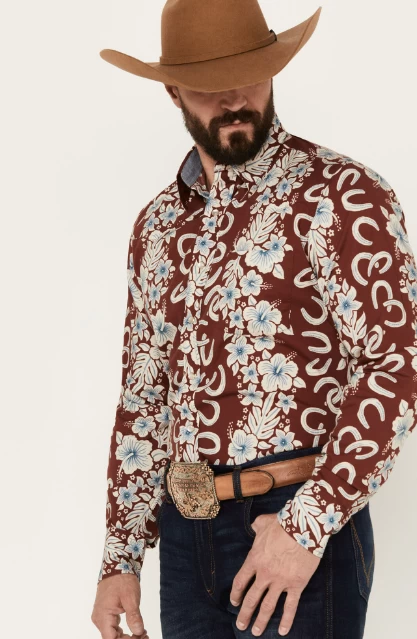 Roper Men's West Made Hawaiian Floral Print Long Sleeve Western Snap Shirt 4 Roper Men's West Made Hawaiian Floral Print Long Sleeve Western Snap Shirt - Image 2