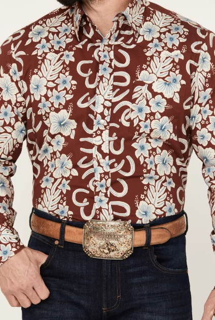 Roper Men's West Made Hawaiian Floral Print Long Sleeve Western Snap Shirt 5 Roper Men's West Made Hawaiian Floral Print Long Sleeve Western Snap Shirt - Image 3