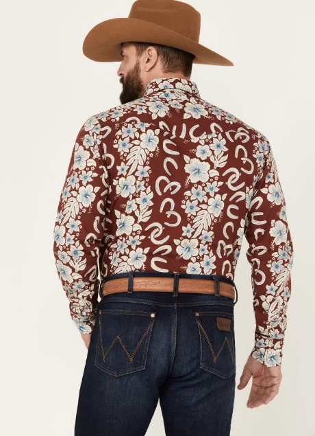 Roper Men's West Made Hawaiian Floral Print Long Sleeve Western Snap Shirt 6 Roper Men's West Made Hawaiian Floral Print Long Sleeve Western Snap Shirt - Image 4