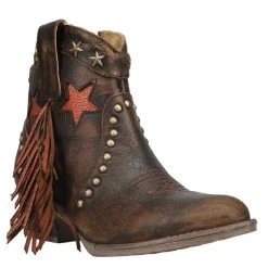 Corral Boots CIRCLE G BY CORRAL WOMEN'S STARS AND FRINGE BOOTIE -Western Fashion Q0181 2l