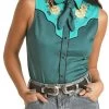 ROCK AND ROLL DENIM RETRO SNAP SLEEVELESS BLOUSE -Western Fashion RRWSSSR0ZJZ 85824