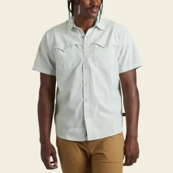 HOWLER MEN'S Open Country Tech Shirt -Western Fashion S23 SS Shirts Open Country Pecos Stripe Dove Front 0f3de0f9 2d6c 4787 81d2 21dd23f3f93d