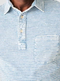 FAHERTY INDIGO STRIPE POLO -Western Fashion SP23 faherty mens MKC0121 SWI SS INDIGO POLO SALT WASH INDIGO STRIPE detail 2 1000x 87164543 97c6 4acb b393 9247c2443d15