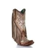 Corral Boots CORRAL WOMEN'S EMBROIDERY & FRINGE BROWN SNIP TOE WESTERN BOOTS -Western Fashion Saddle Lamb Inlay Fringe Embr C3766 S 1 74656