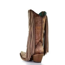 Corral Boots CORRAL WOMEN'S EMBROIDERY & FRINGE BROWN SNIP TOE WESTERN BOOTS -Western Fashion Saddle Lamb Inlay Fringe Embr C3766 S 2 14254