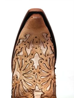 Corral Boots CORRAL WOMEN'S EMBROIDERY & FRINGE BROWN SNIP TOE WESTERN BOOTS -Western Fashion Saddle Lamb Inlay Fringe Embr C3766 S 4 25127