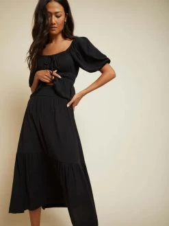 NATION YASMINE MIDI SKIRT- JET BLACK
