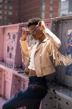 MAURITIUS WOMEN'S Zoe Leather Jacket -Western Fashion ZoeBeige