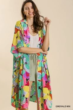 UMGEE LONG WITH SIDE SLITS KIMONO -Western Fashion a0269 emerald mix 1